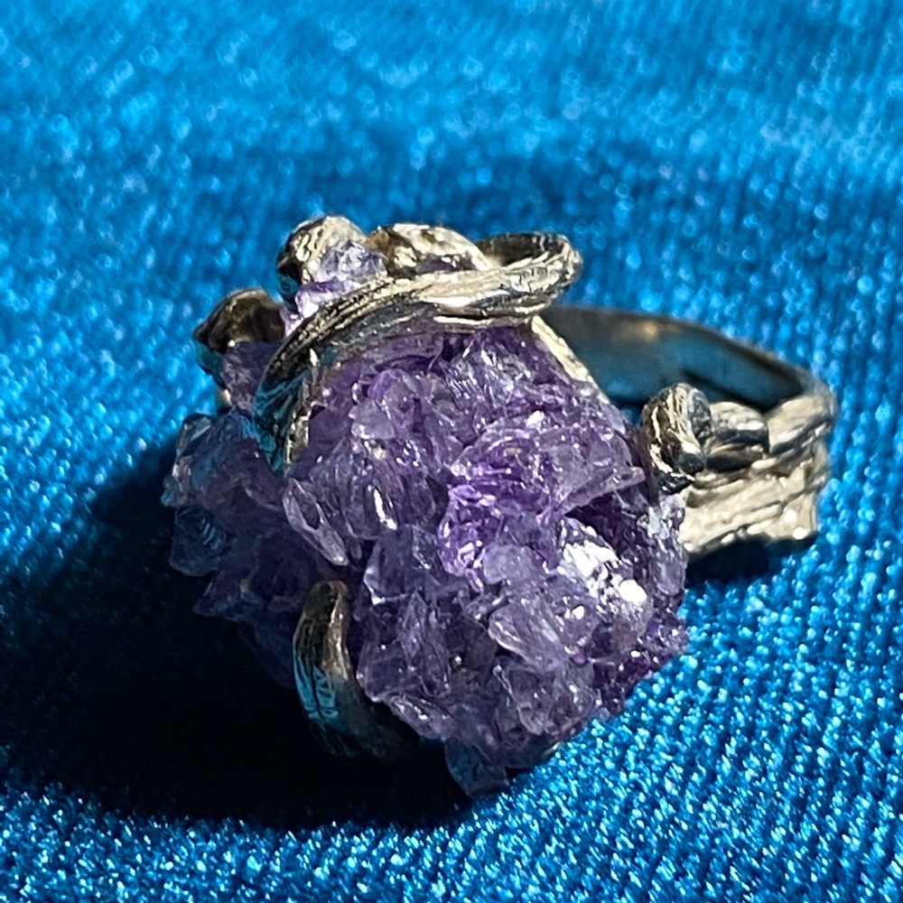 Raw Amethyst & Silver Cluster Ring